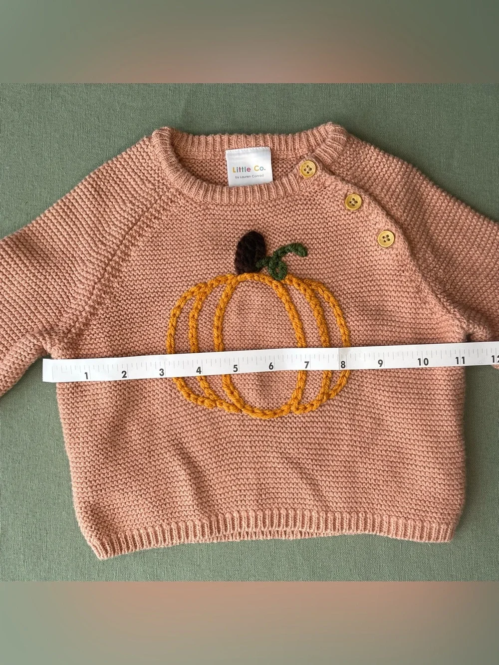 Upcycled Pink Knit Sweater with hand stitched Pumpkin